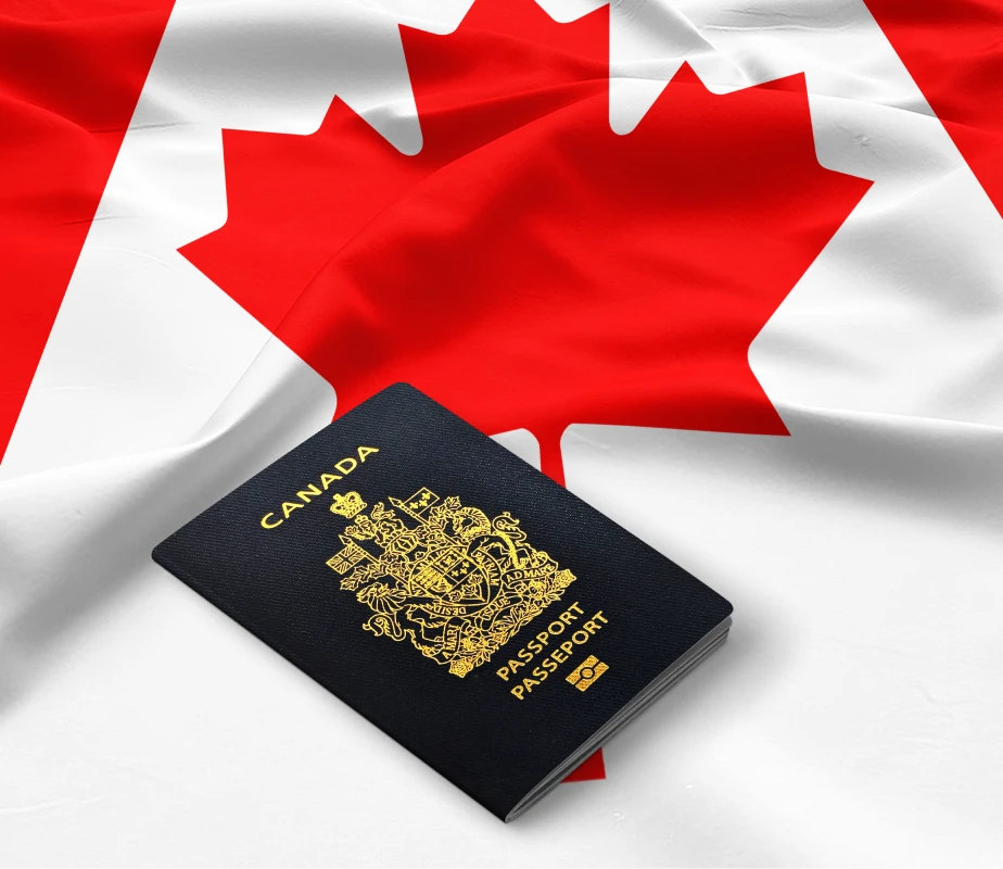 canadian flag and passport