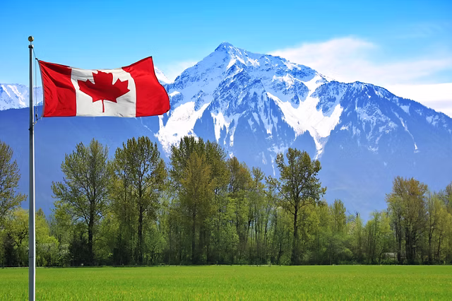canada flag and the mountatins